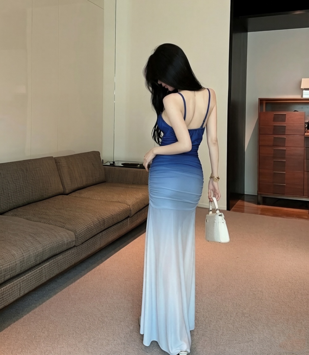 Gradient wrapped chest seaside vacation long dress
