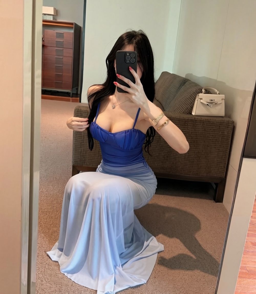 Gradient wrapped chest seaside vacation long dress