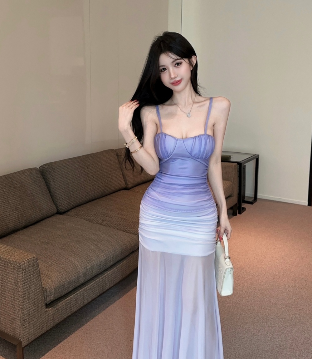 Gradient wrapped chest seaside vacation long dress