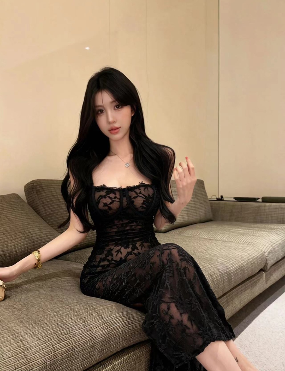 Enticement perspective strap dress lace sexy dress