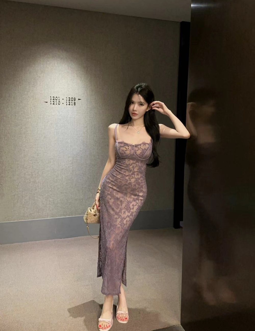 Enticement perspective strap dress lace sexy dress