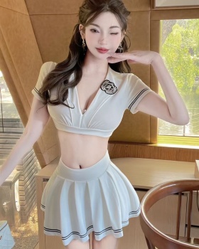 Sexy low-cut uniform 2pcs set