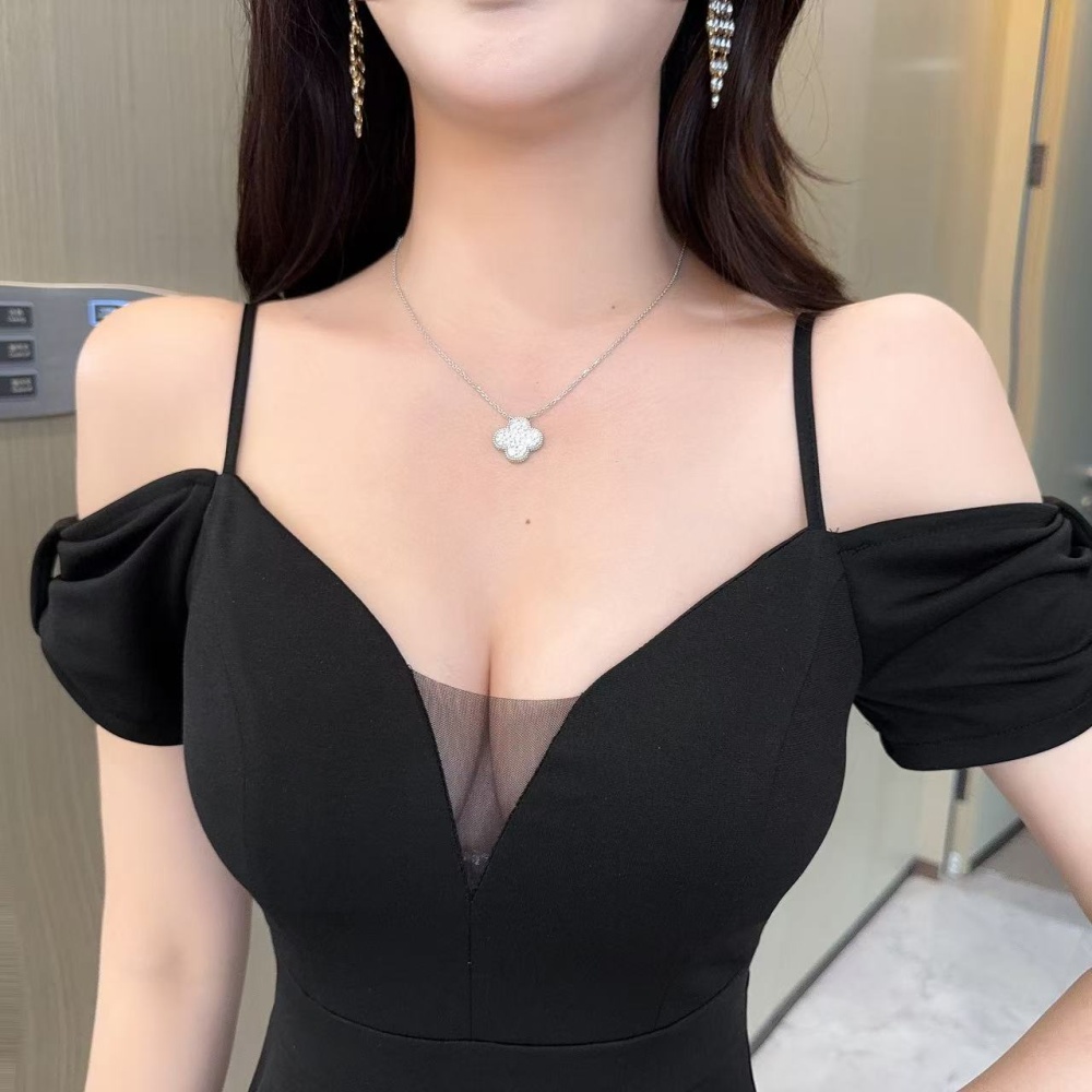 Splice short tight low-cut package hip sexy gauze dress