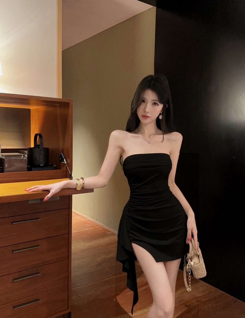 Package hip wrapped chest bottoming short sexy irregular dress