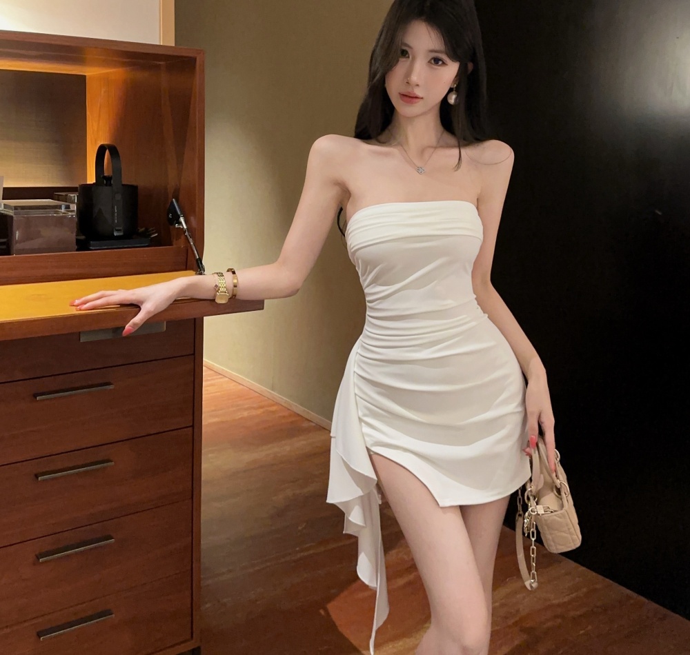 Package hip wrapped chest bottoming short sexy irregular dress