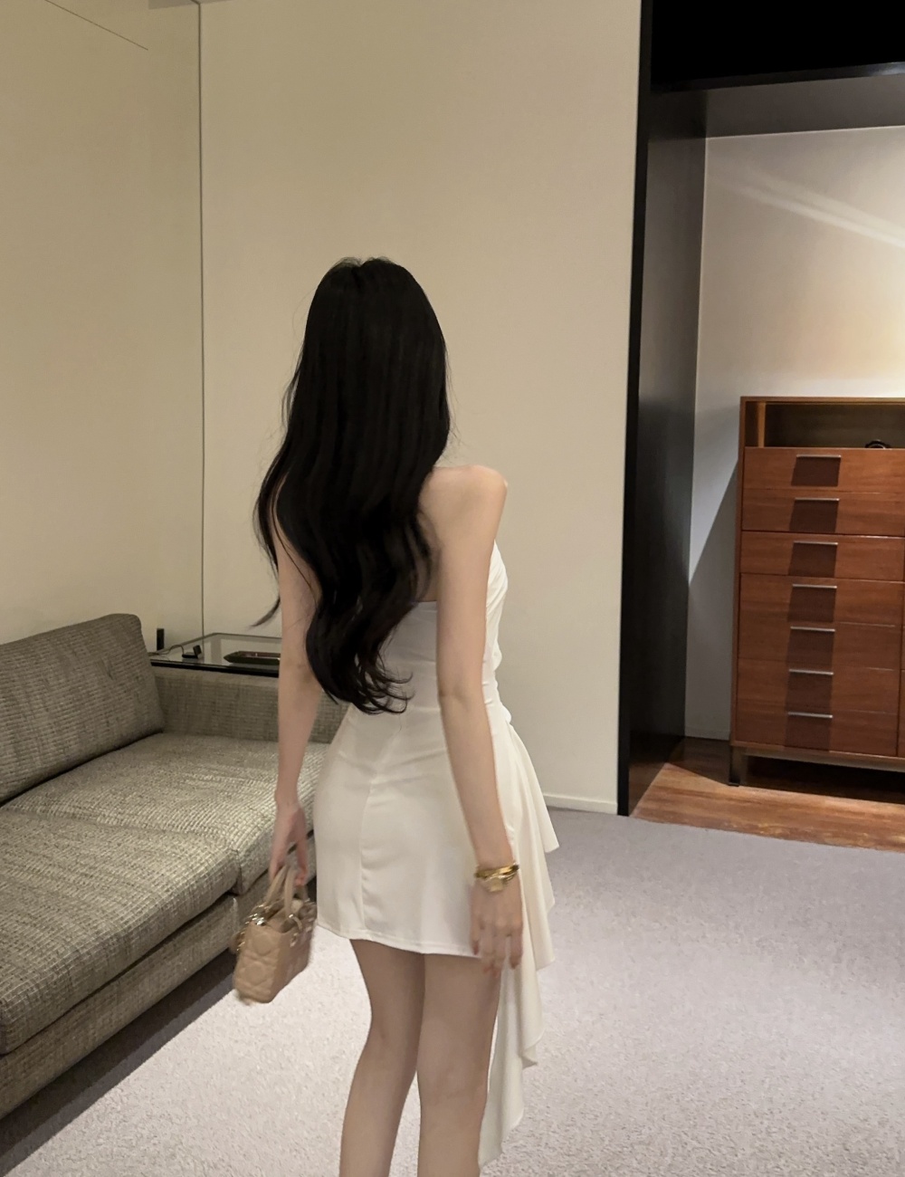 Package hip wrapped chest bottoming short sexy irregular dress