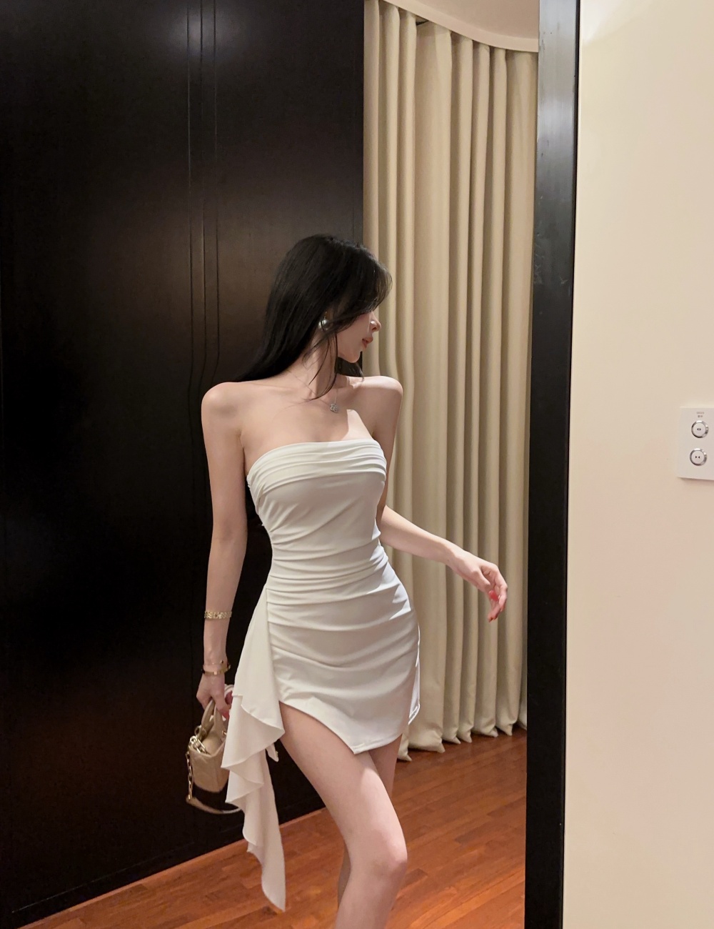 Package hip wrapped chest bottoming short sexy irregular dress