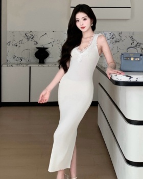 Elegant tender package hip lace long France style dress