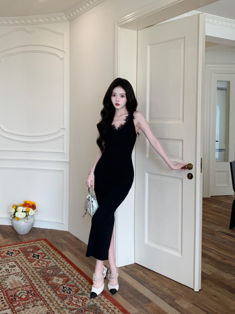 Elegant tender package hip lace long France style dress