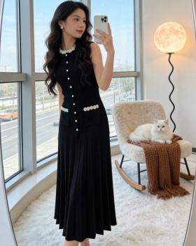 Elegant black dress mixed colors retro long dress