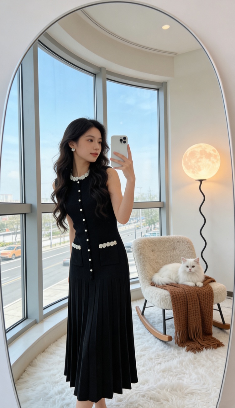 Elegant black dress mixed colors retro long dress