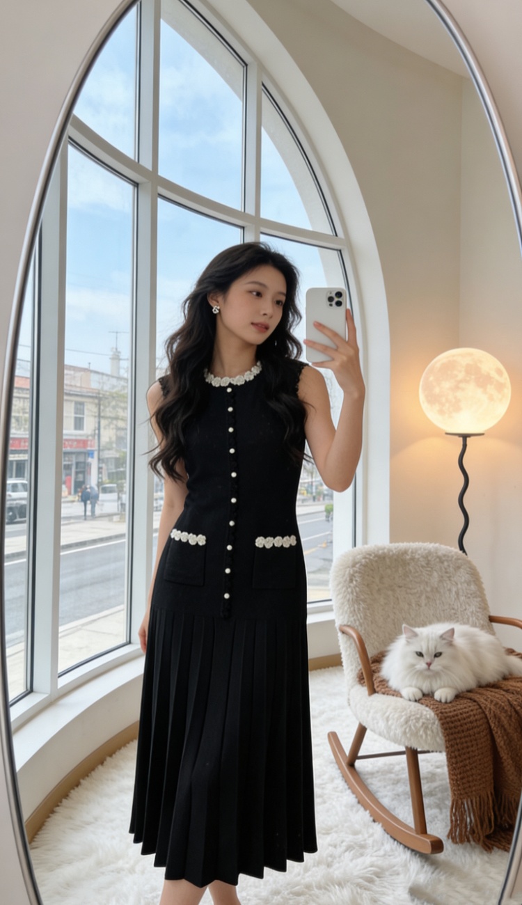 Elegant black dress mixed colors retro long dress