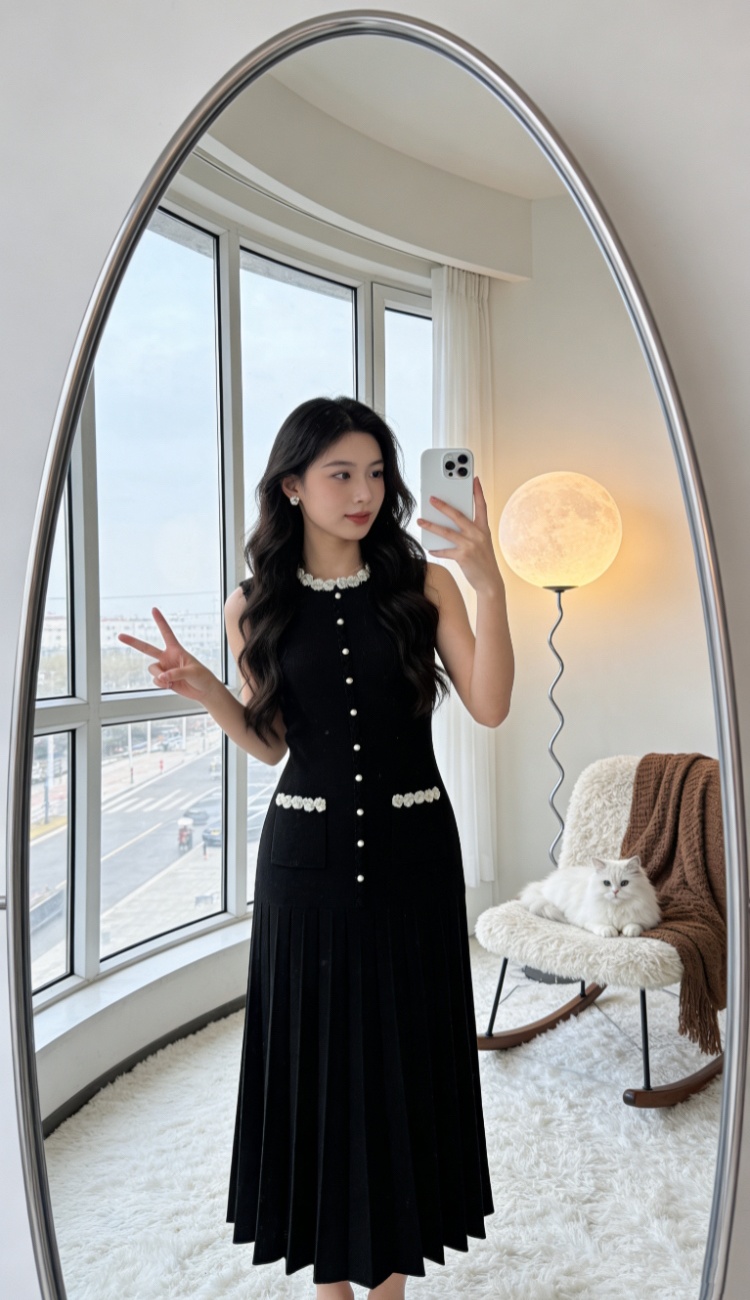 Elegant black dress mixed colors retro long dress