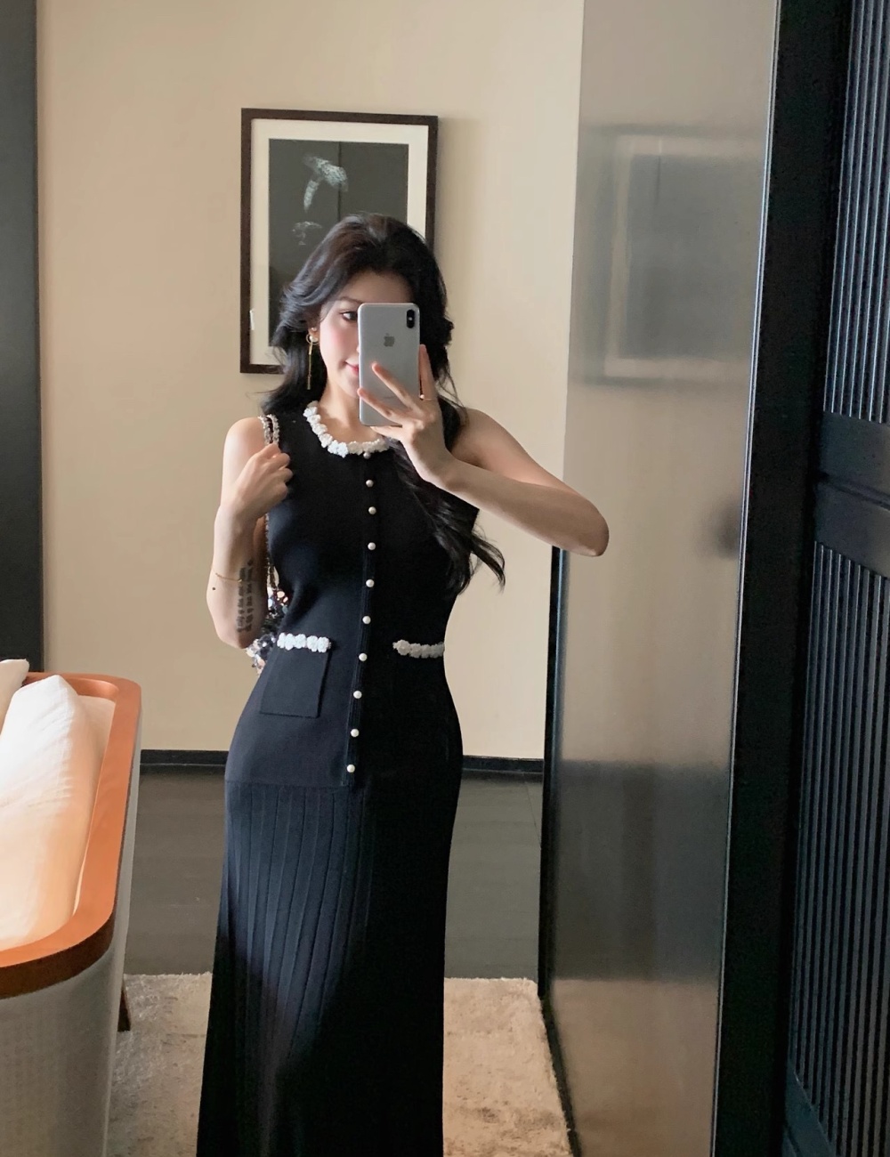 Elegant black dress mixed colors retro long dress