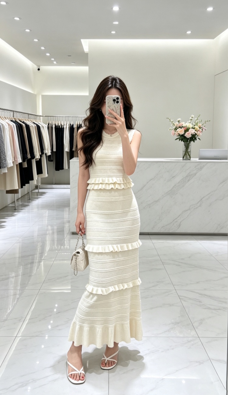 Summer pinched waist dress elegant long dress