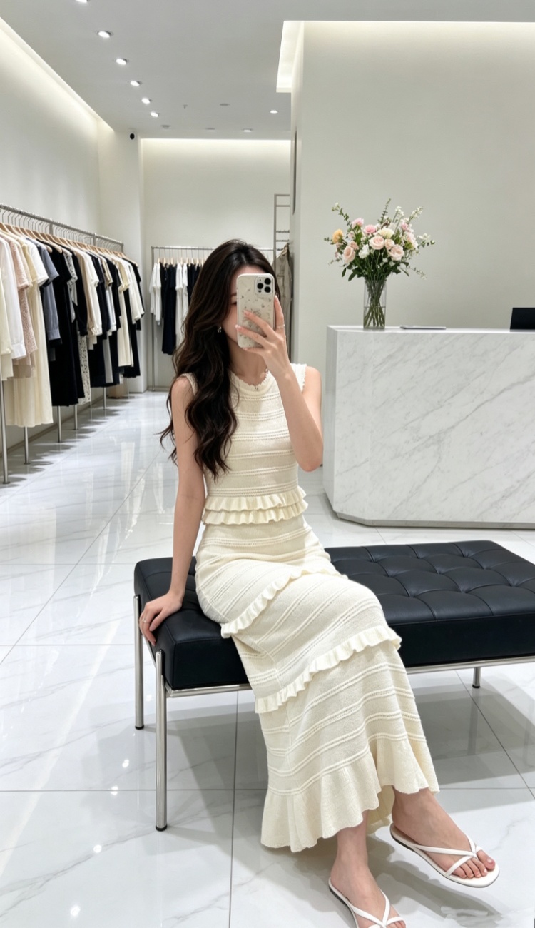 Summer pinched waist dress elegant long dress