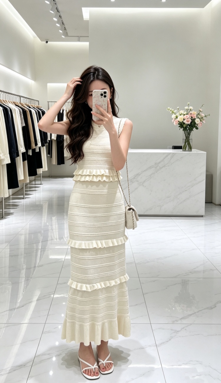 Summer pinched waist dress elegant long dress