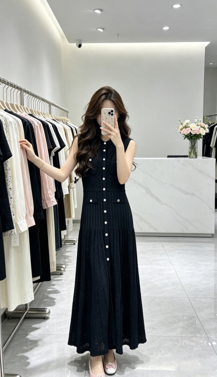 Knitted summer long dress black dress for women