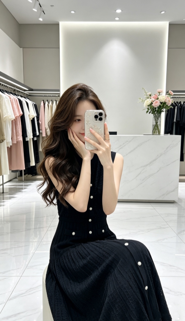Knitted summer long dress black dress for women
