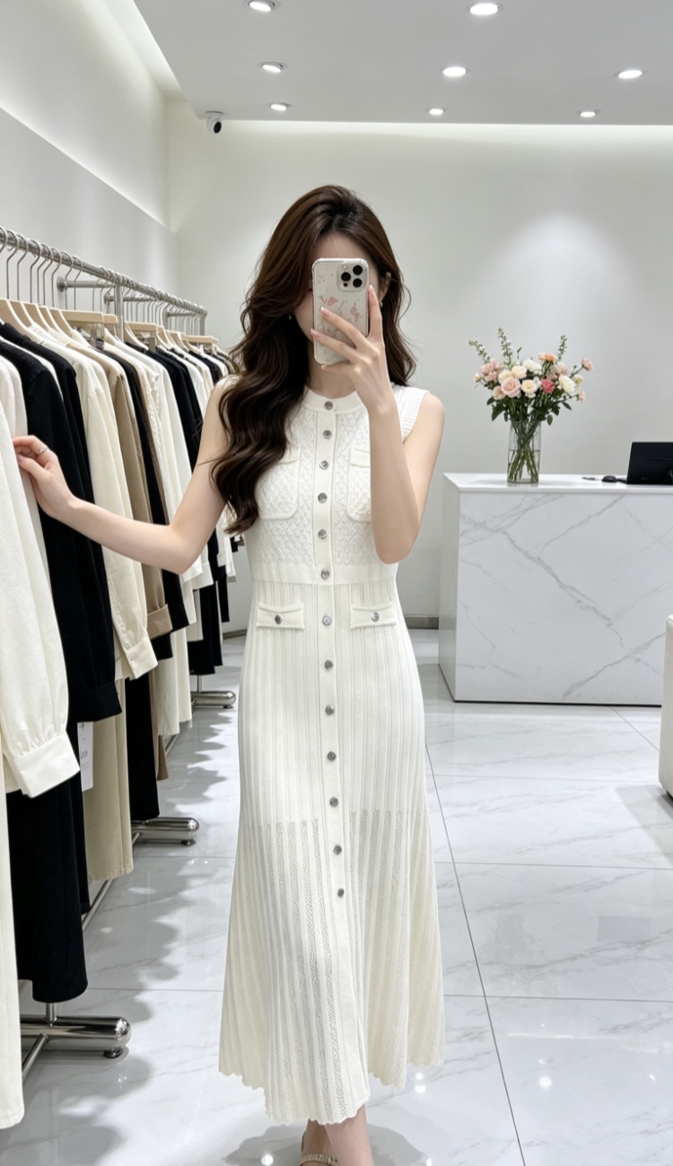 Knitted summer long dress black dress for women