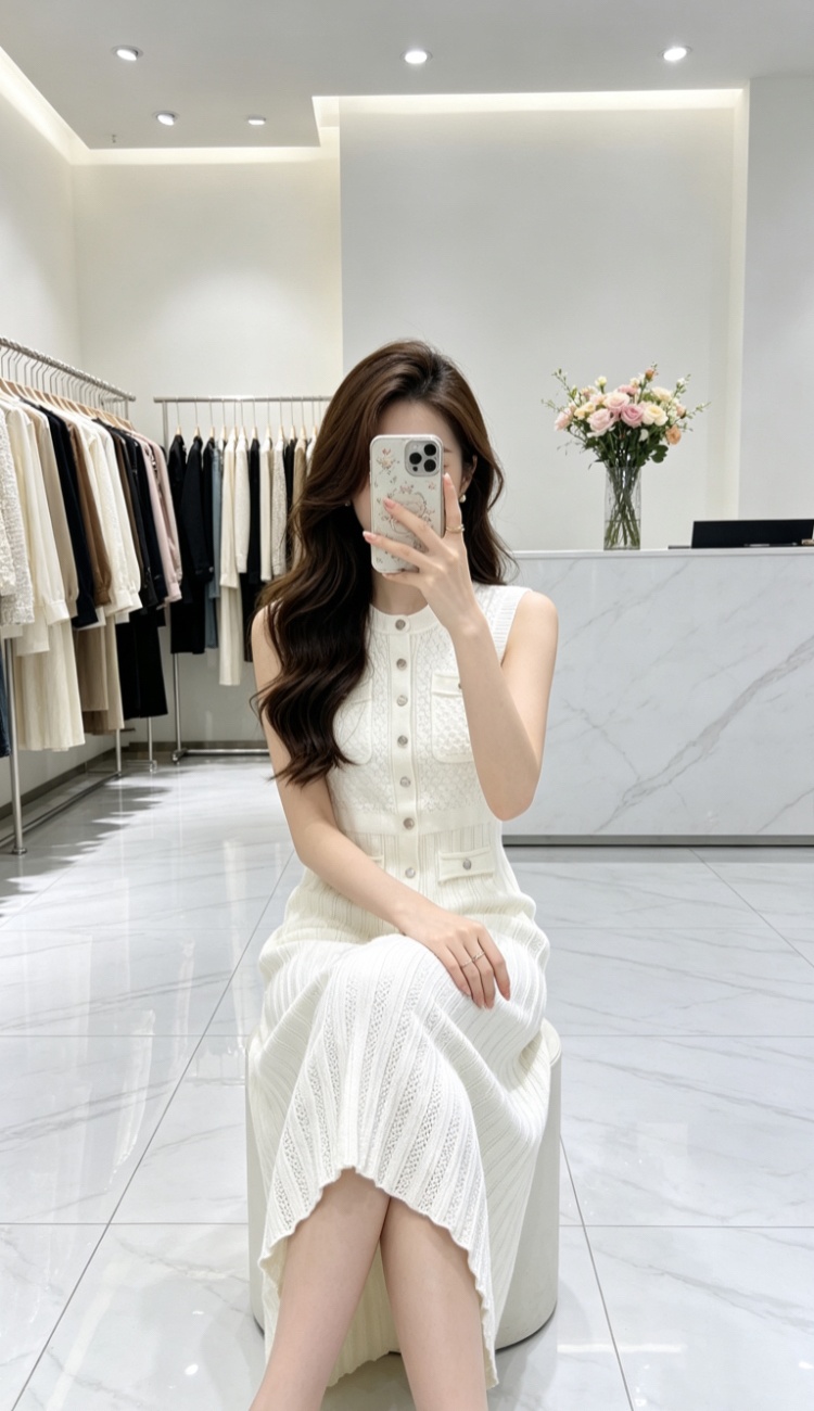 Knitted summer long dress black dress for women