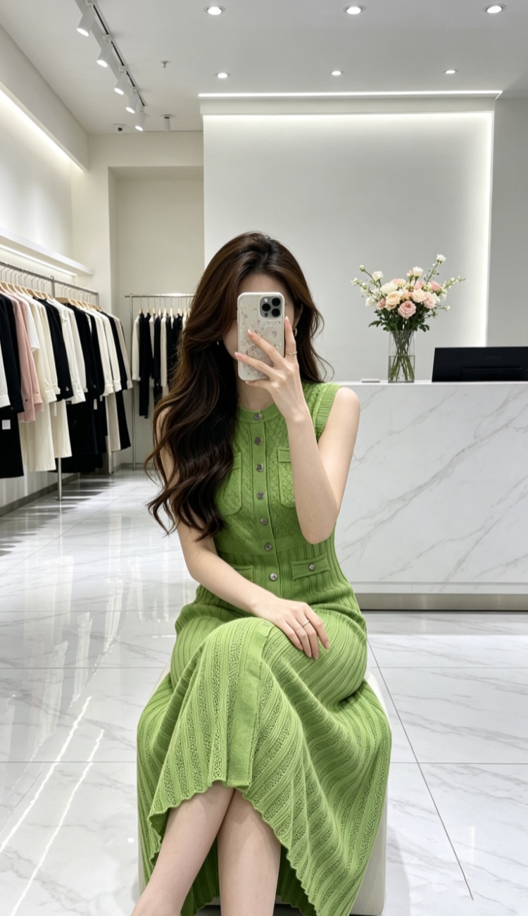 Knitted summer long dress black dress for women