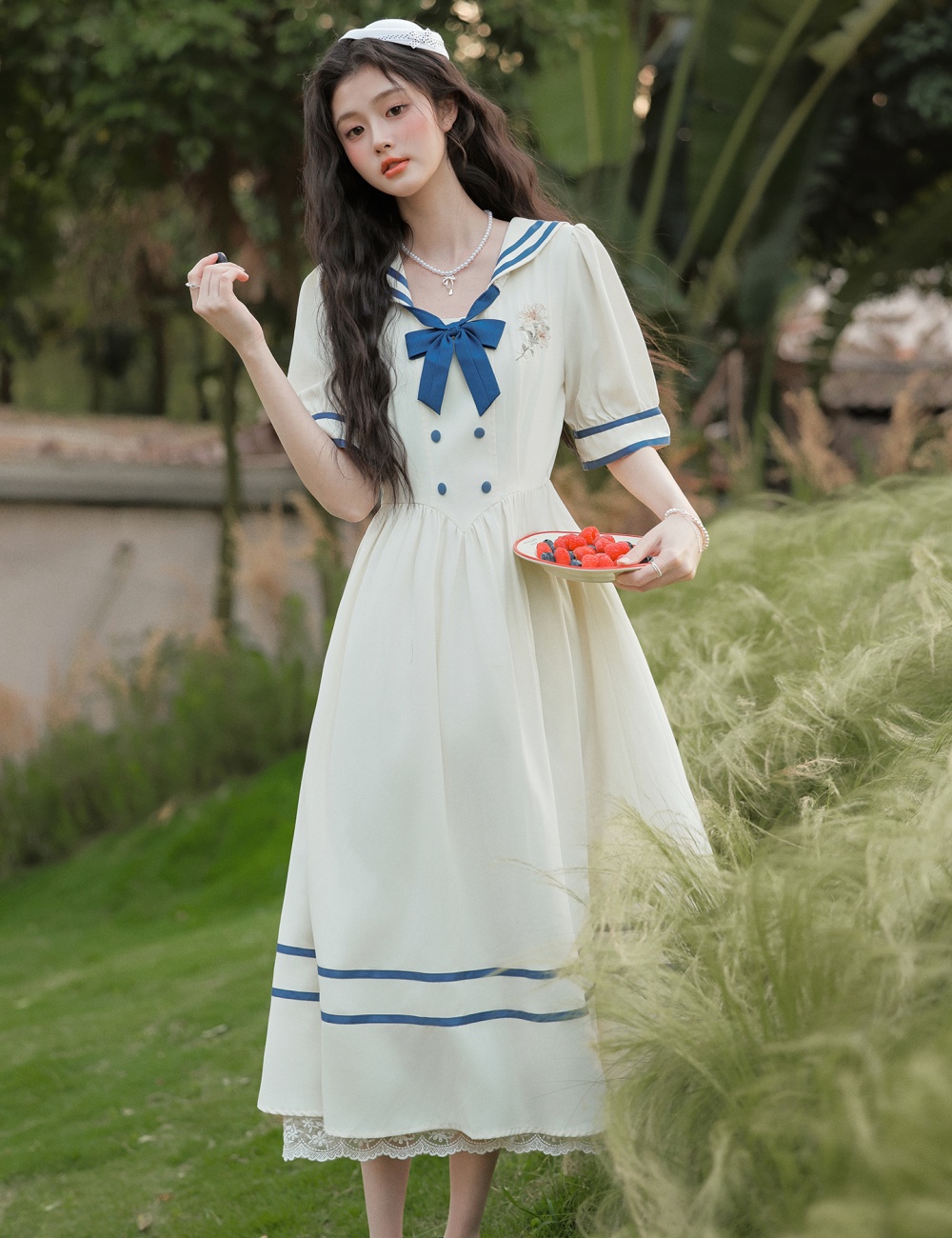 Art lapel show young small dress slim retro sweet dress