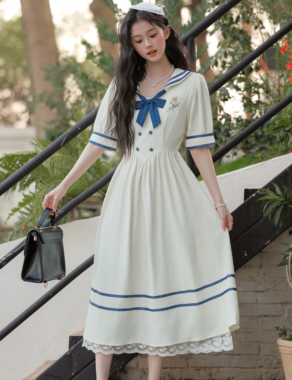 Art lapel show young small dress slim retro sweet dress