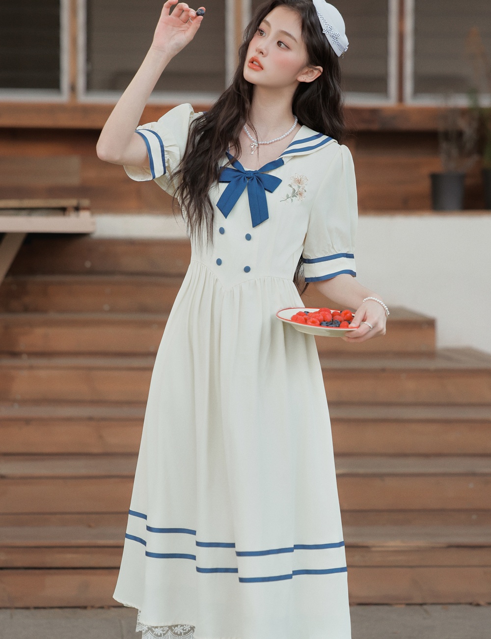 Art lapel show young small dress slim retro sweet dress