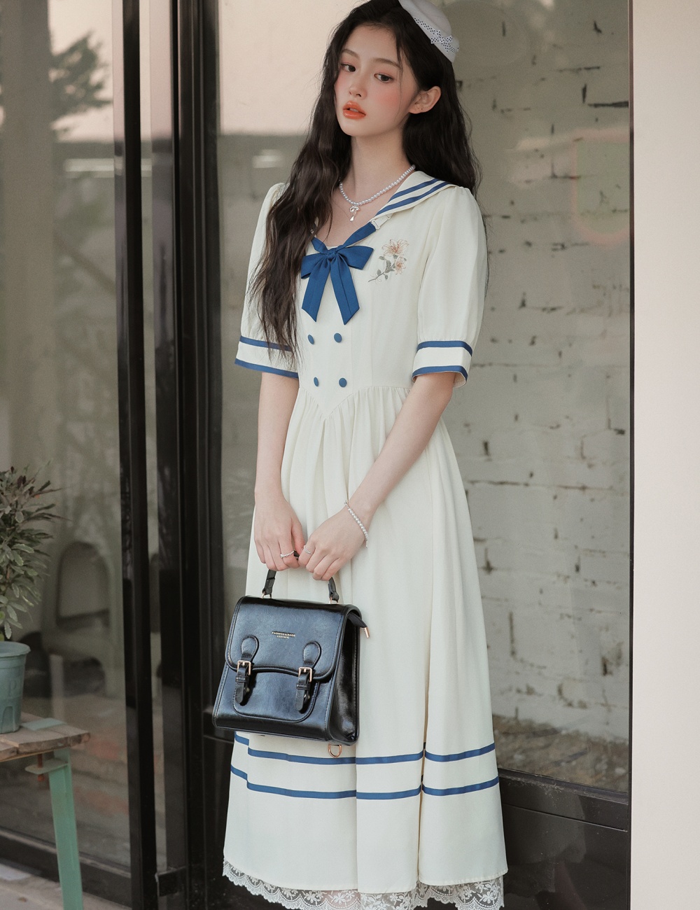 Art lapel show young small dress slim retro sweet dress