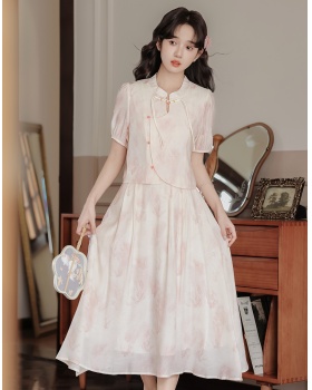 Chinese style summer small shirt A-line skirt a set
