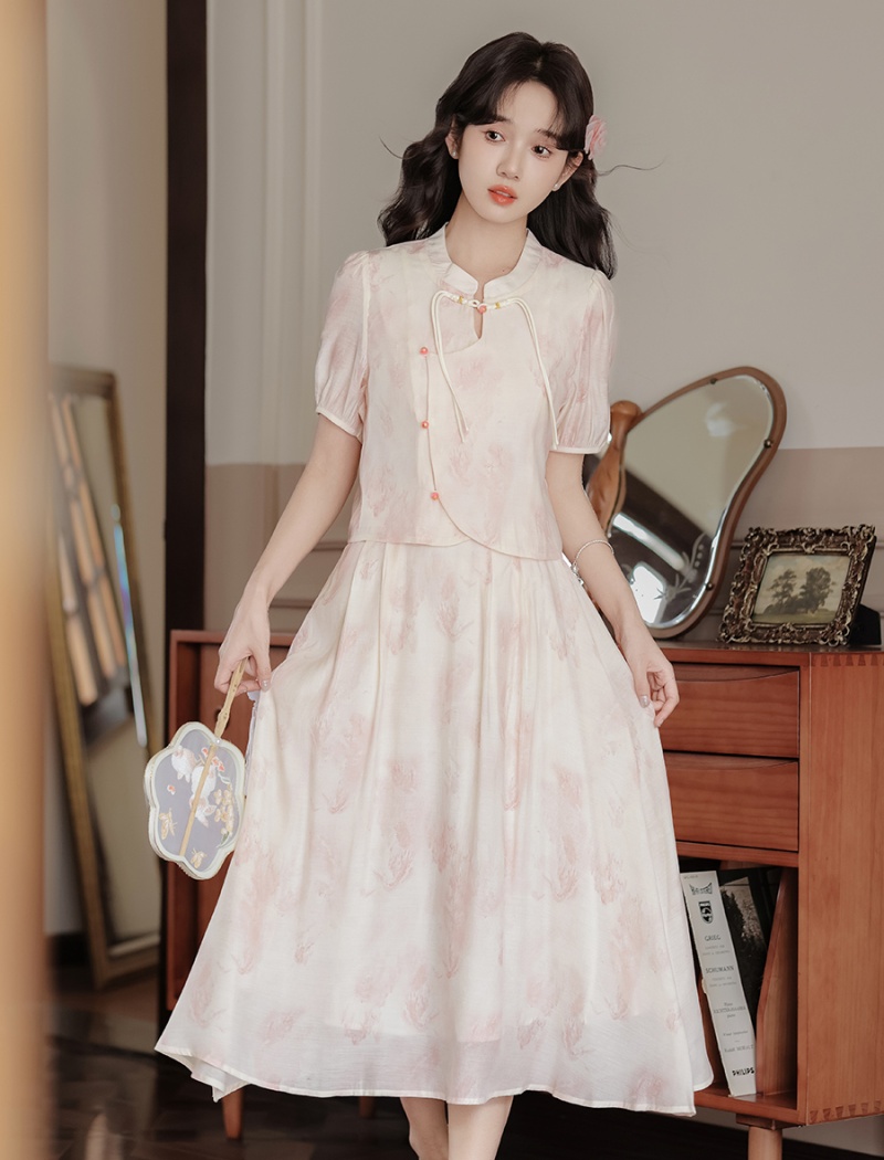 Chinese style summer small shirt A-line skirt a set
