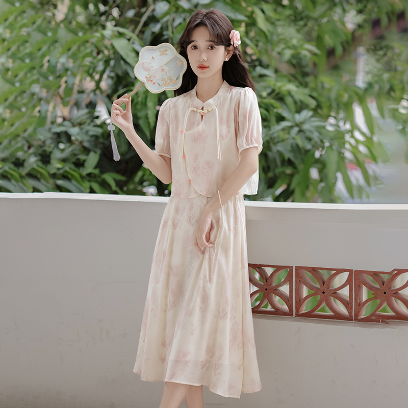 Chinese style summer small shirt A-line skirt a set