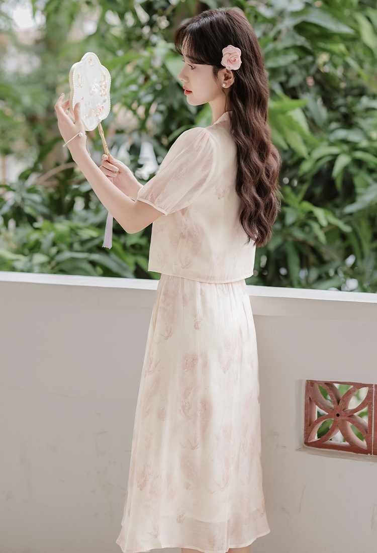 Chinese style summer small shirt A-line skirt a set