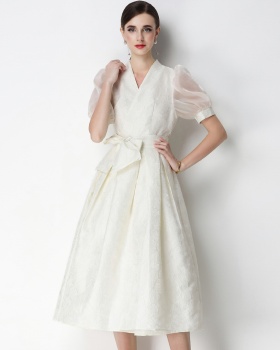 Round neck long dress jacquard dress for women