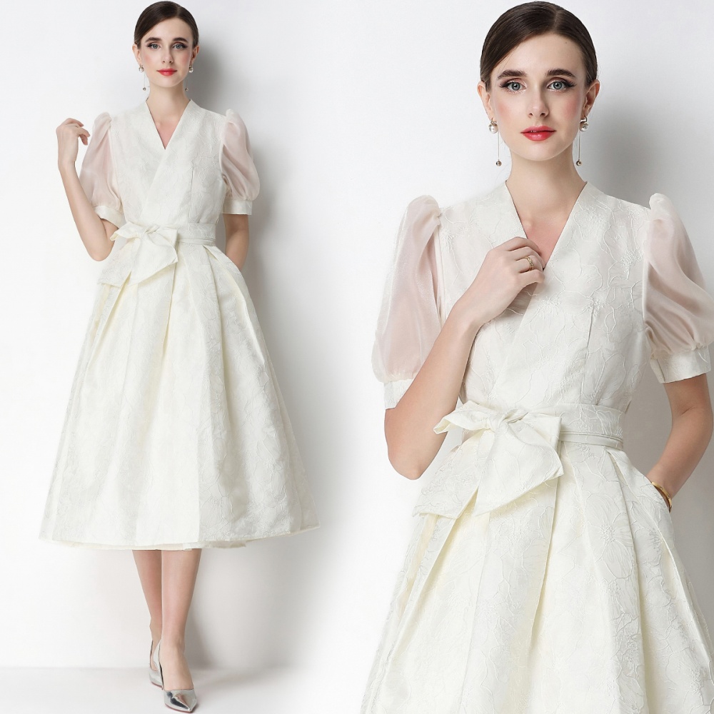 Round neck long dress jacquard dress for women