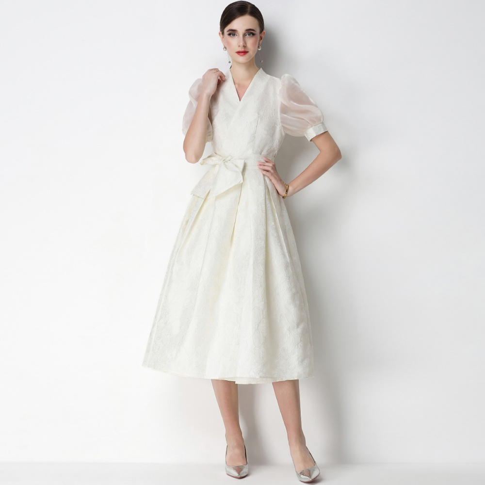 Round neck long dress jacquard dress for women