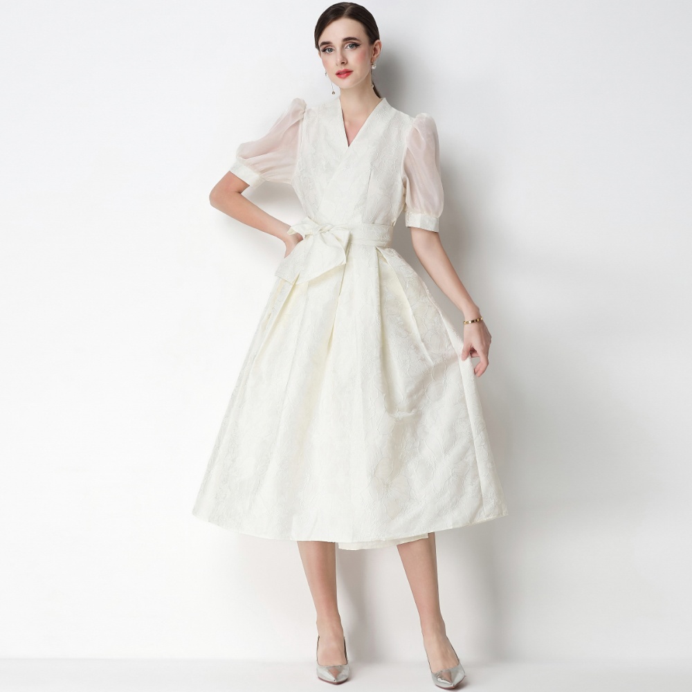 Round neck long dress jacquard dress for women