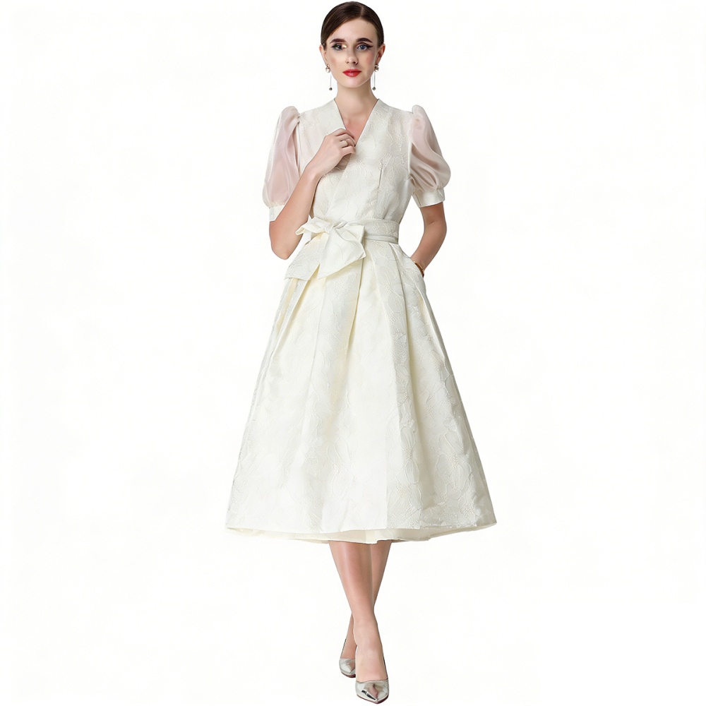 Round neck long dress jacquard dress for women