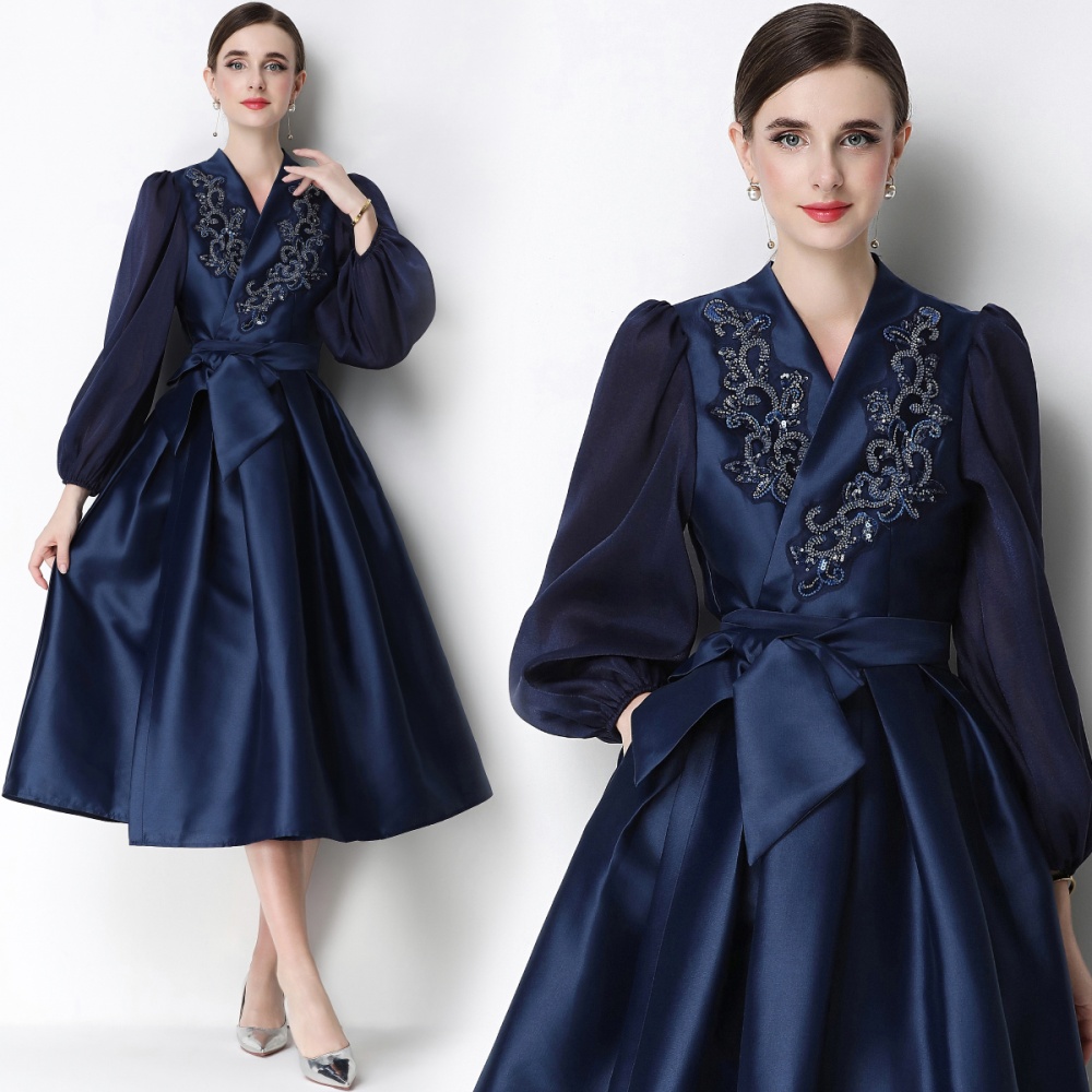 Elegant V-neck formal dress temperament dress