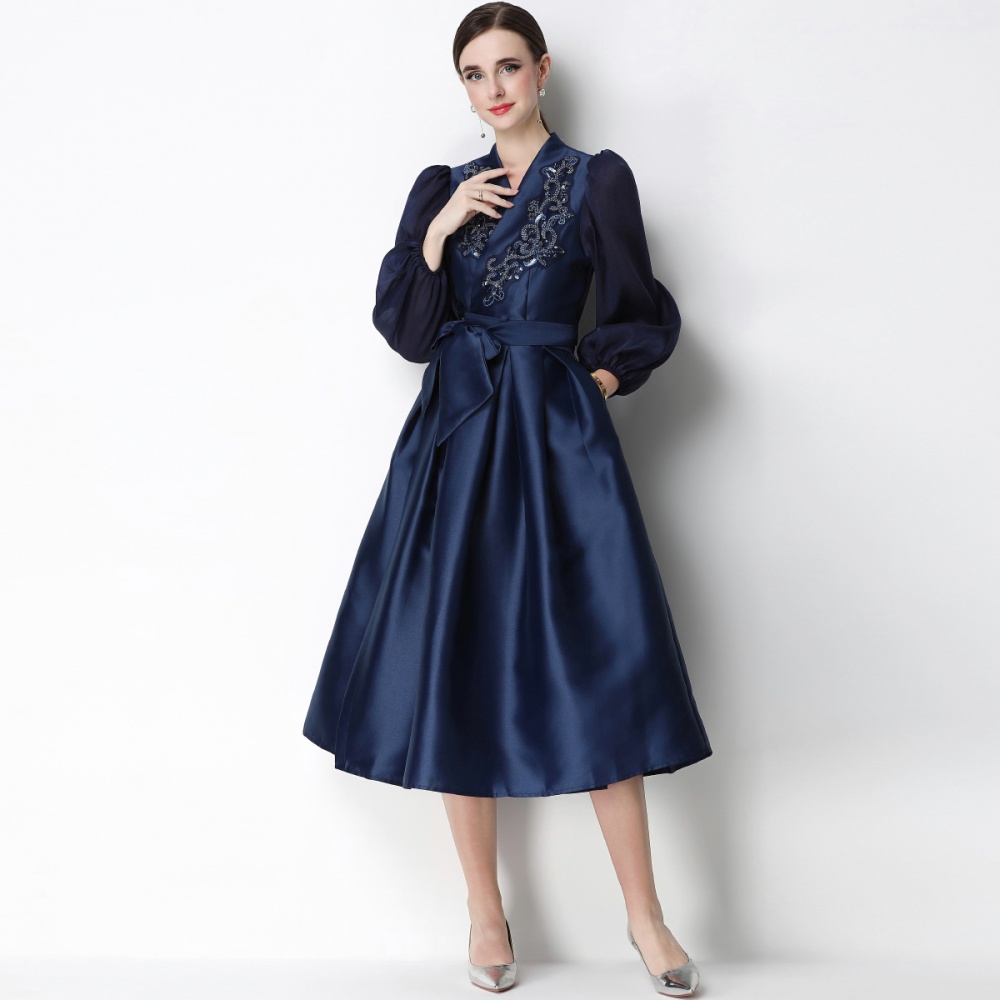 Elegant V-neck formal dress temperament dress