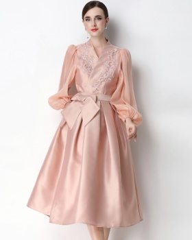 Puff sleeve A-line formal dress pinched waist dress