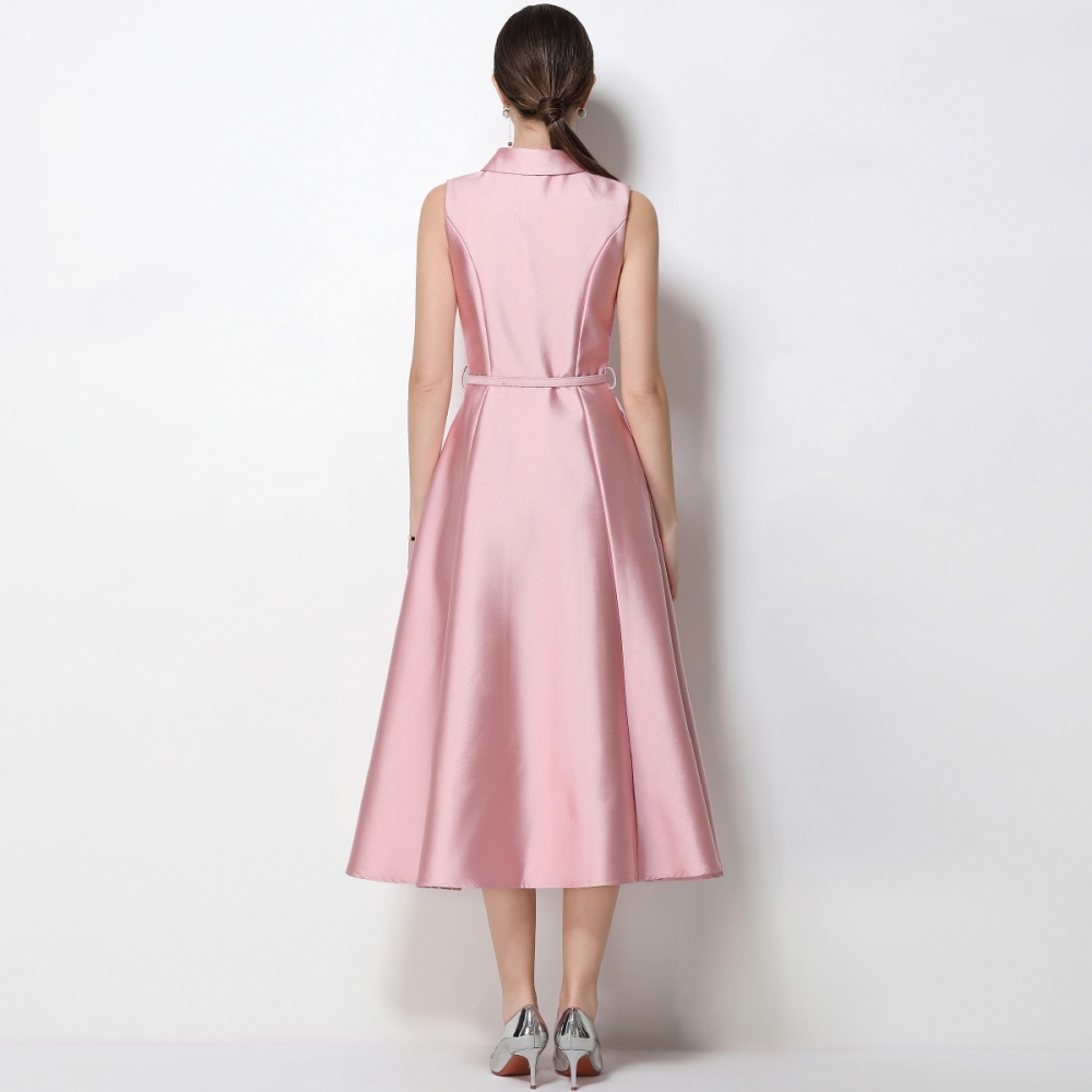 Pinched waist lapel A-line slim with belt commuting dress