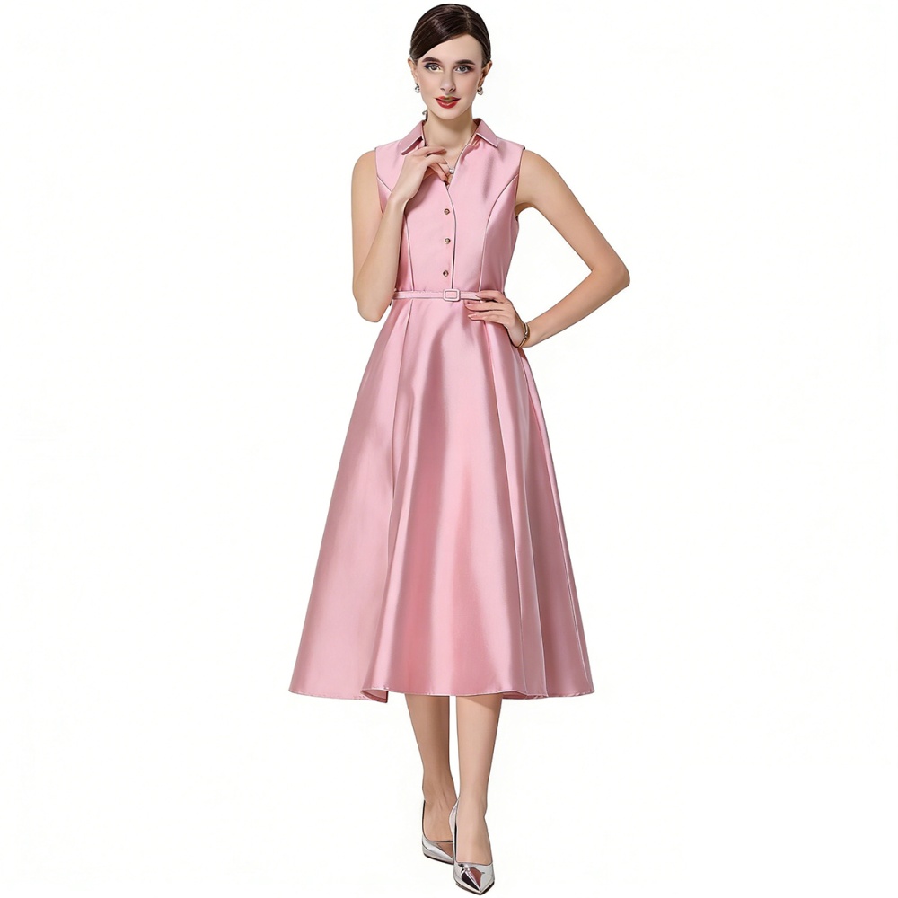 Pinched waist lapel A-line slim with belt commuting dress