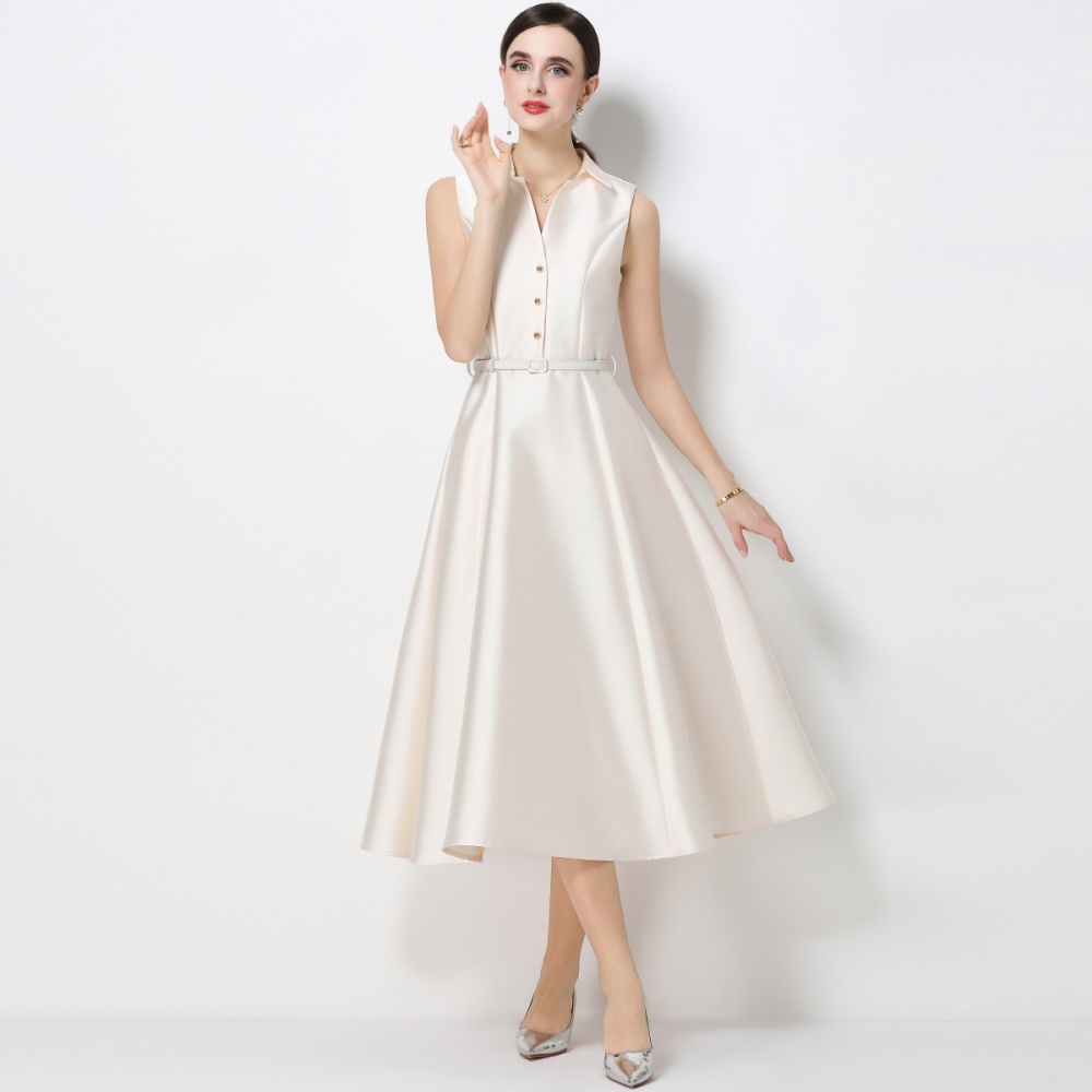 Temperament high waist slim lapel A-line dress