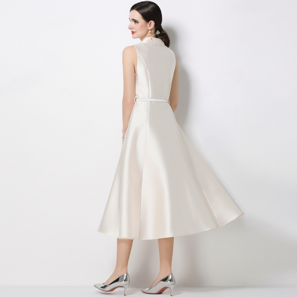 Temperament high waist slim lapel A-line dress