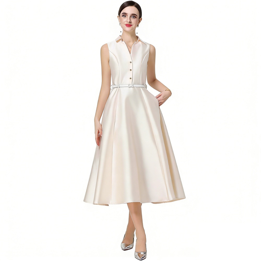 Temperament high waist slim lapel A-line dress