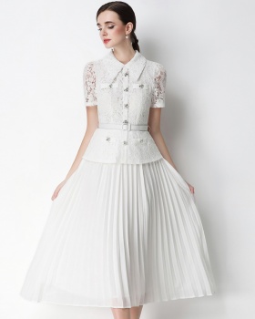 Doll collar slim chanelstyle pleated dress