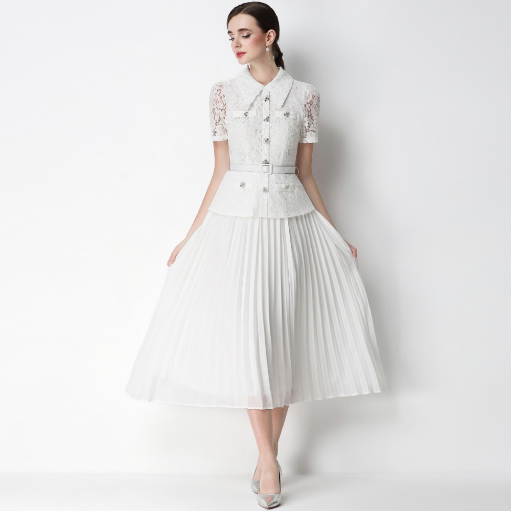 Doll collar slim chanelstyle pleated dress