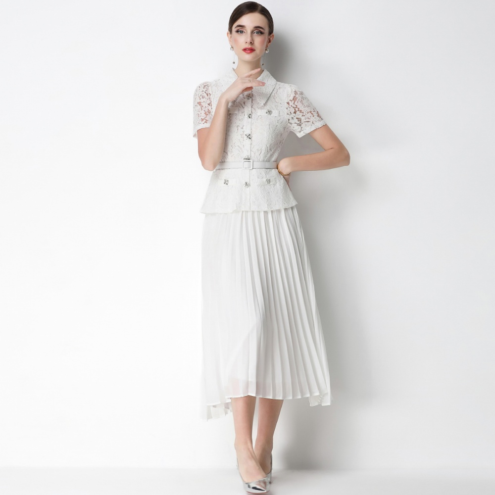 Doll collar slim chanelstyle pleated dress